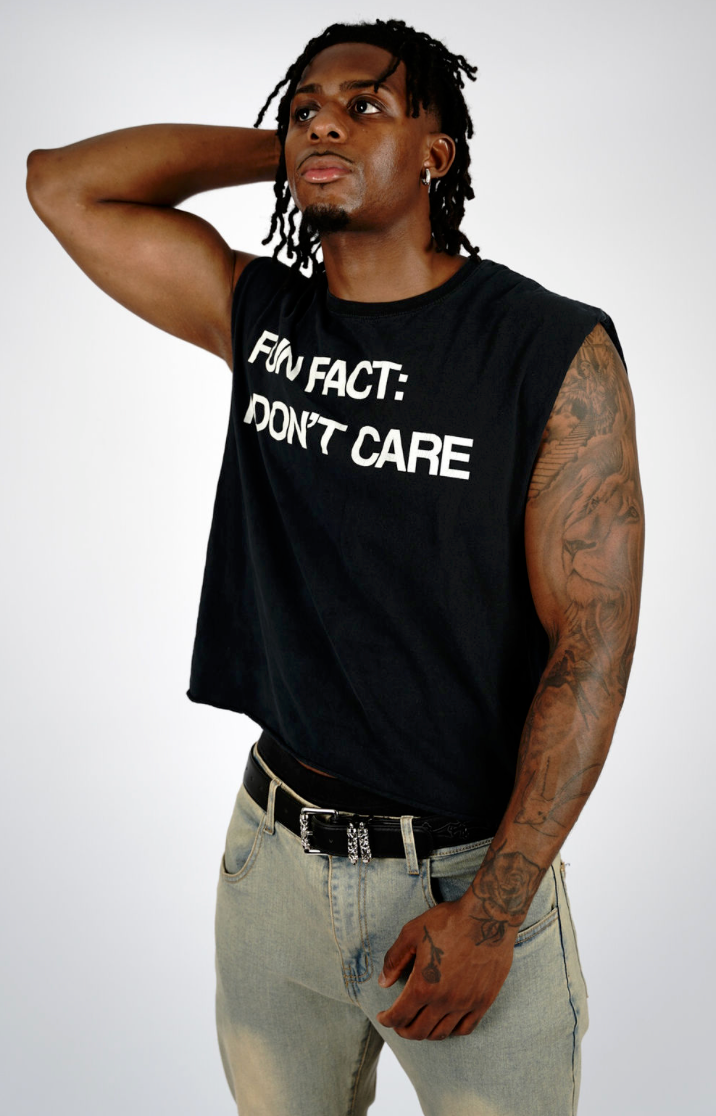 PURE BLACK SLEEVELESS SHIRT.     -F.F.I.D.C